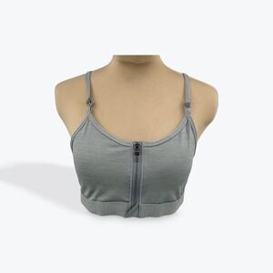 Nike‎ Sports Bra Zip Front Removable Pads Medium Gray Activewear Athletic